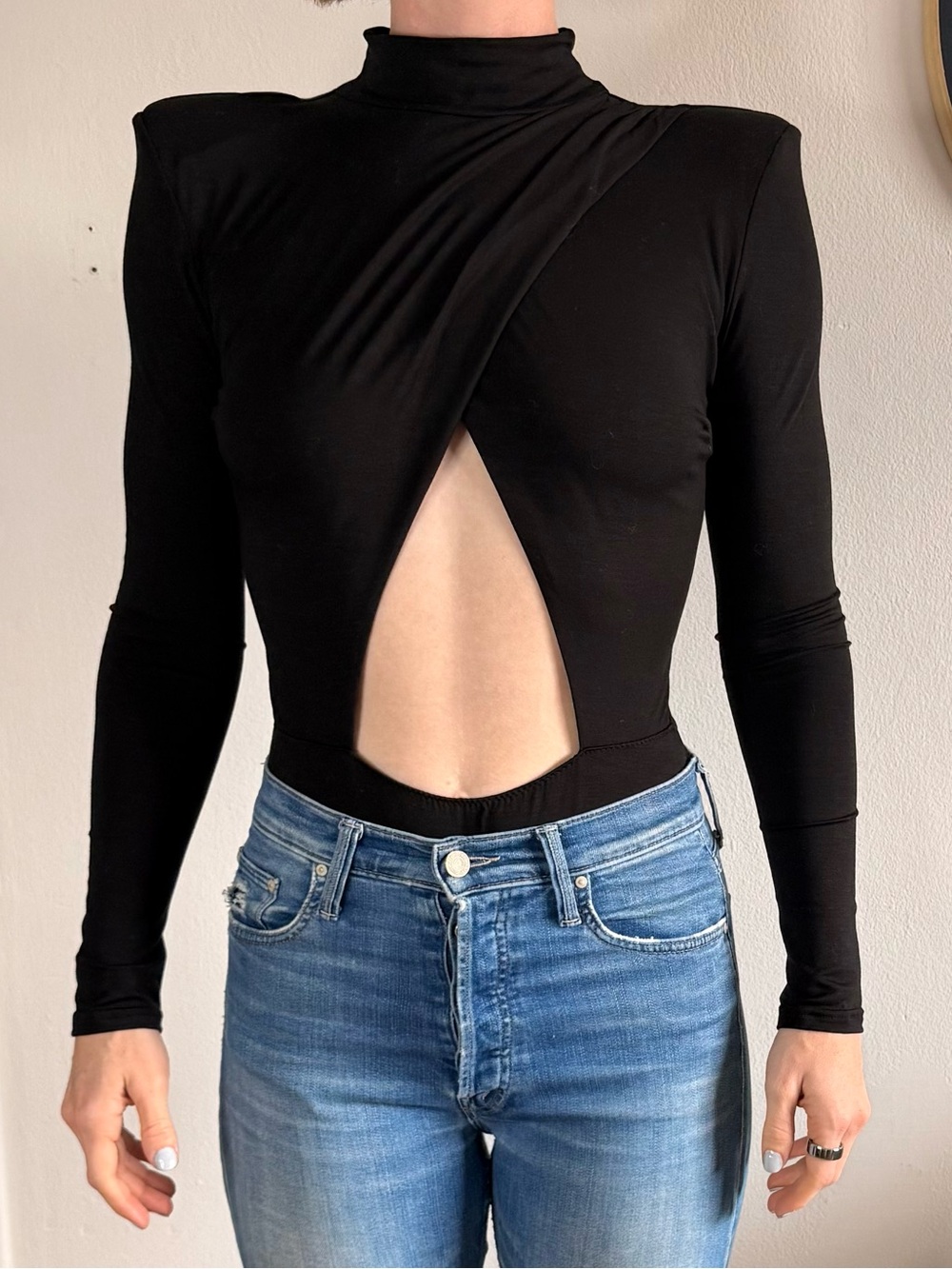Black Cutout Turtleneck Long-Sleeve Bodysuit - Picture 3 of 6